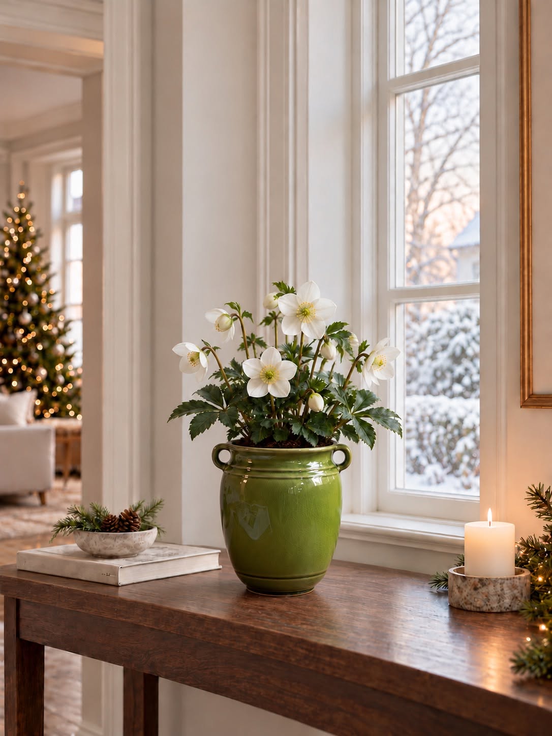 Pot Olive hoog – groene steengoed pot
