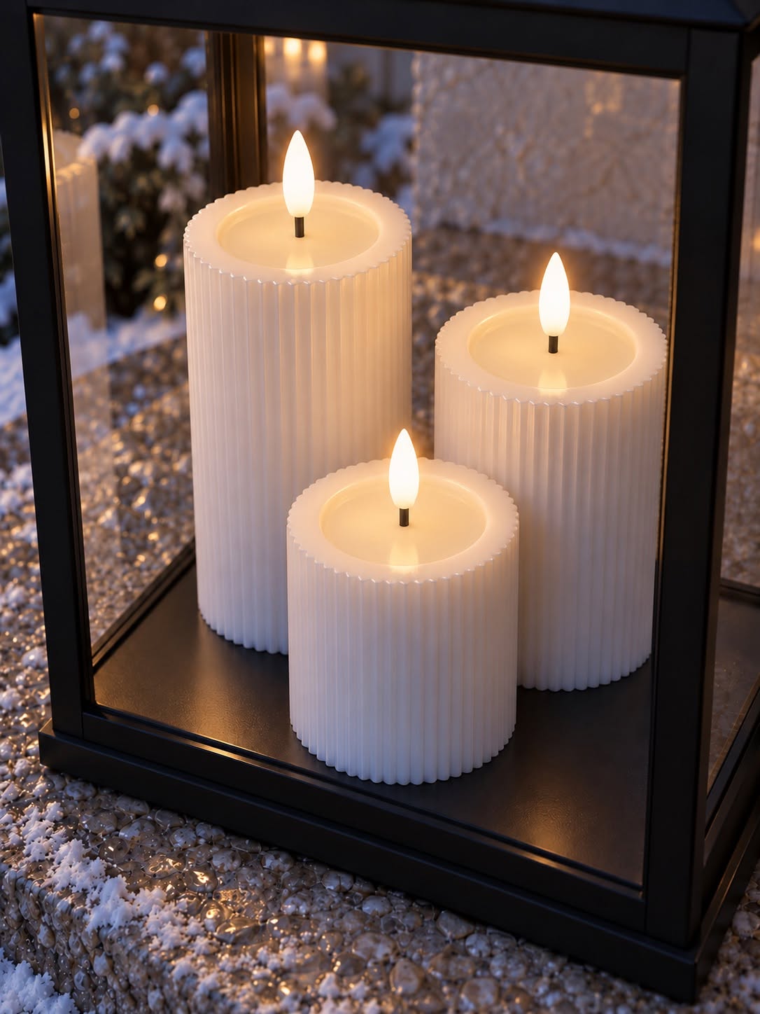 Buiten LED-stompkaars - Wit met ribbels 12,5 cm
