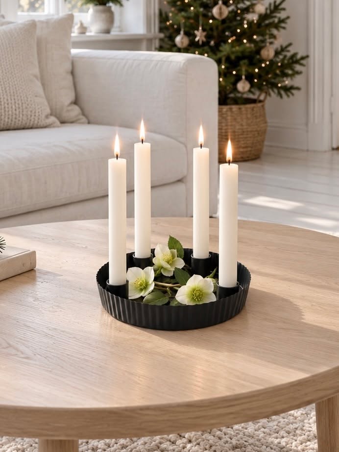 Adventskandelaar van metaal – zwart, rond
