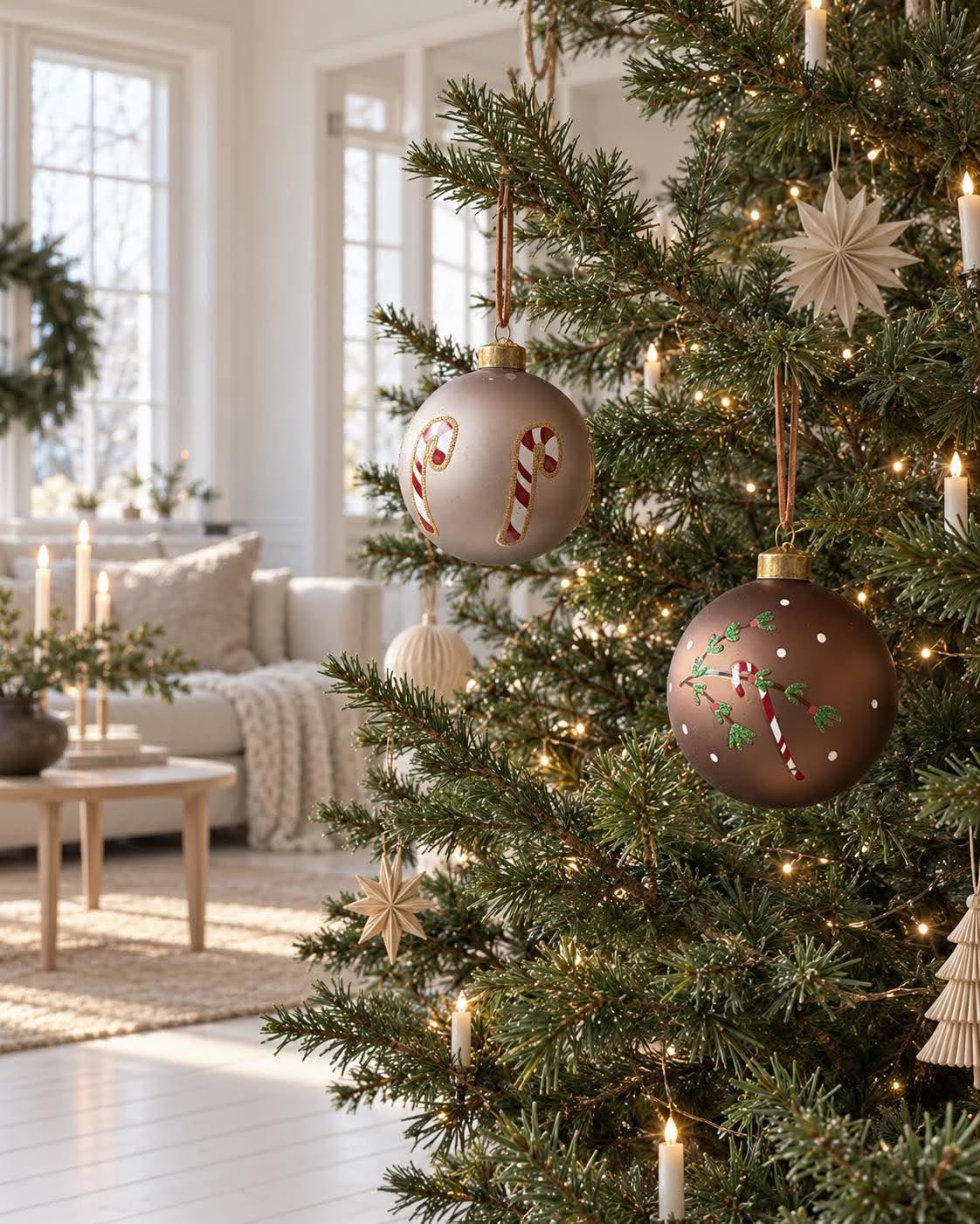Kerstballen - Set met 2 stuks – candy cane-motief