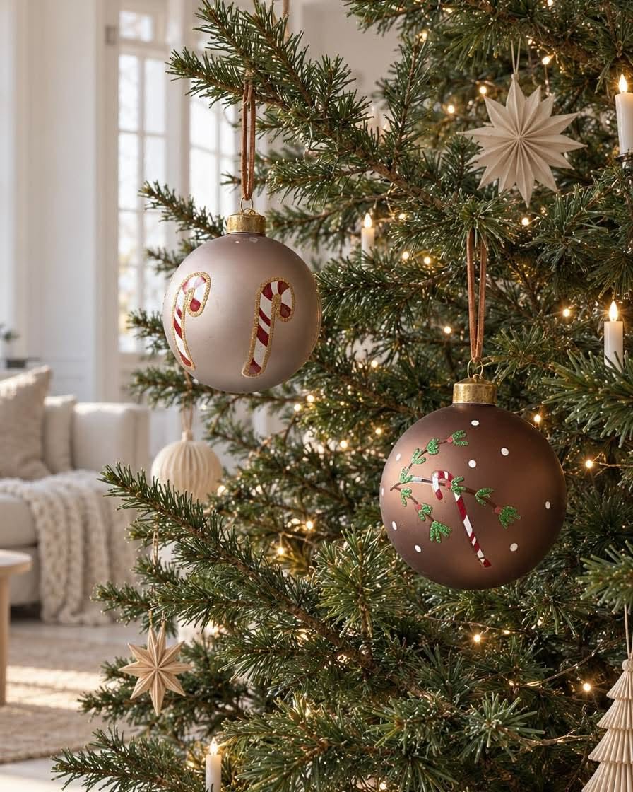 Kerstballen - Set met 2 stuks – candy cane-motief