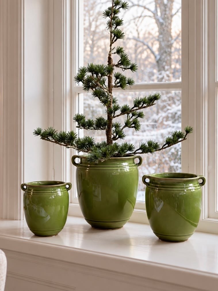 Pot Olive hoog – groene steengoed pot