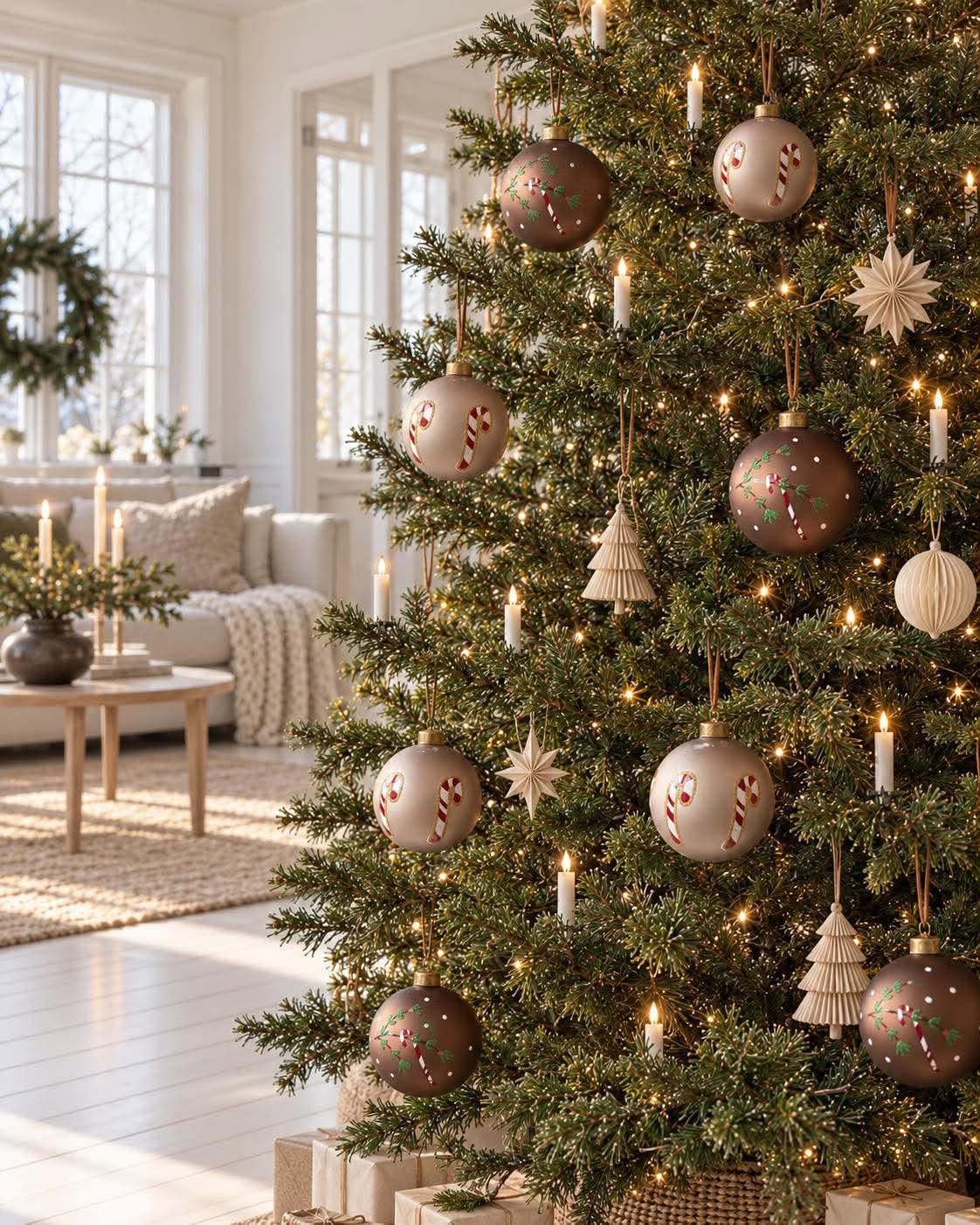 Kerstballen - Set met 2 stuks – candy cane-motief