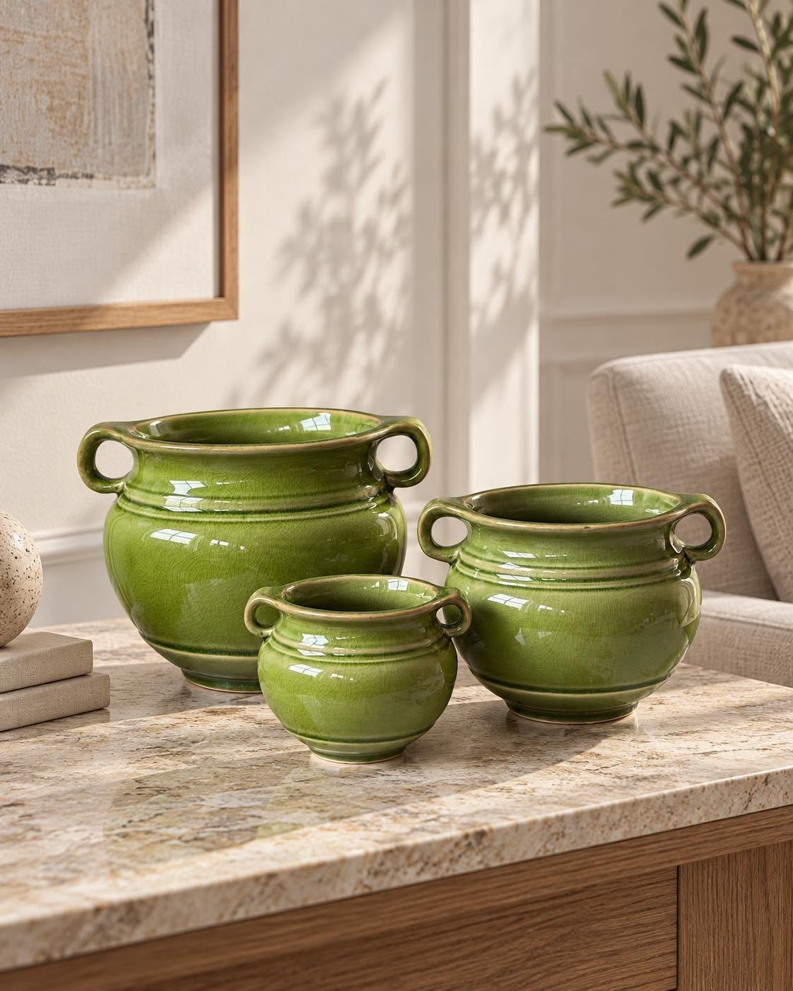 Krukke Olive – Groene steengoed pot