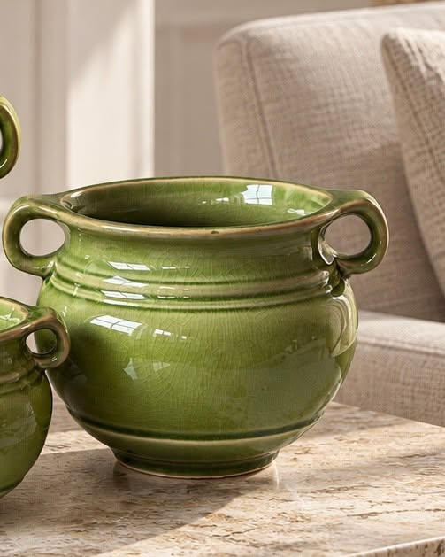 Krukke Olive – Groene steengoed pot
