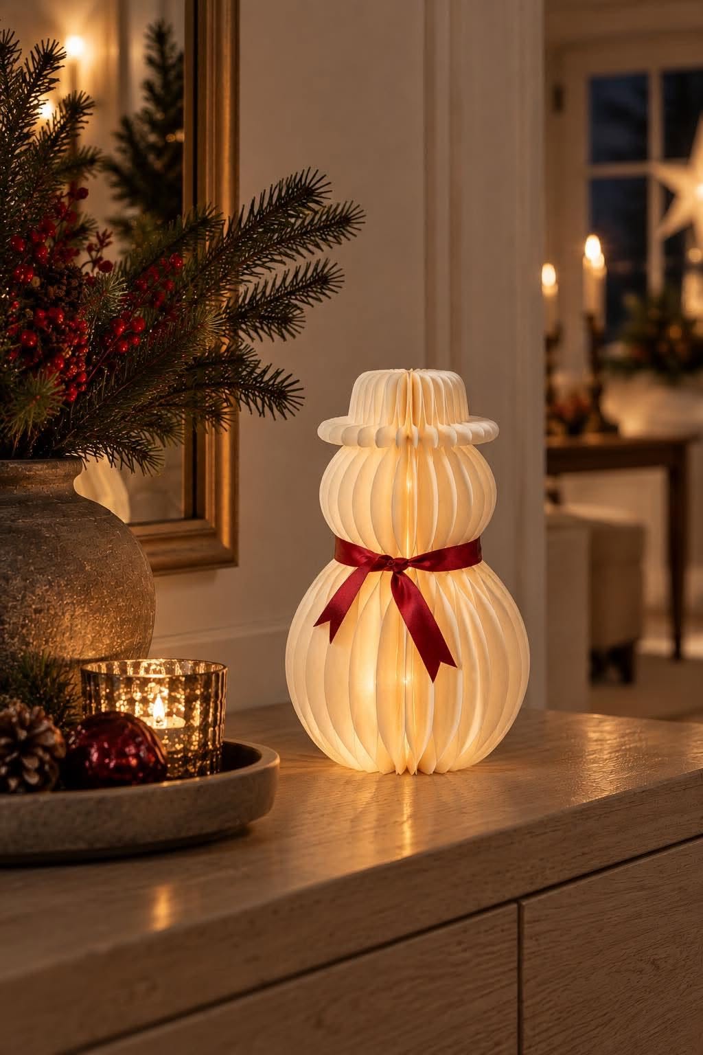 Sneeuwpop met led verlichting – papier met timer