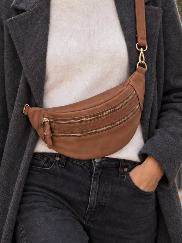 Bumbag vintage cognac – handgevlochten leer