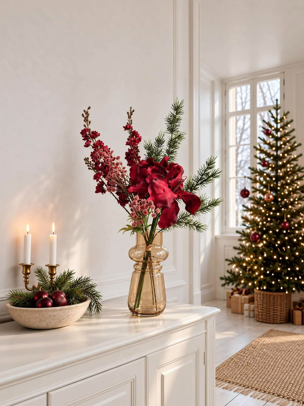 Kerstboeket met Amaryllis - Rood