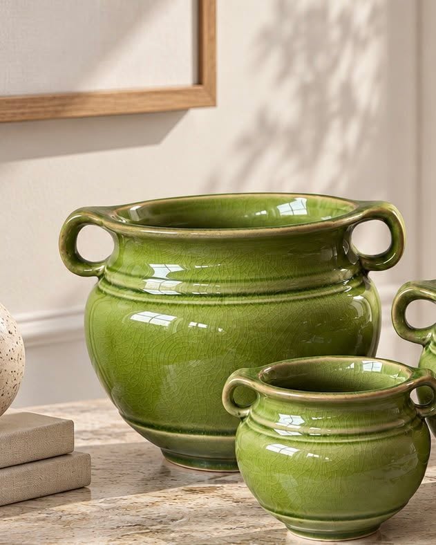 Krukke Olive – Groene steengoed pot