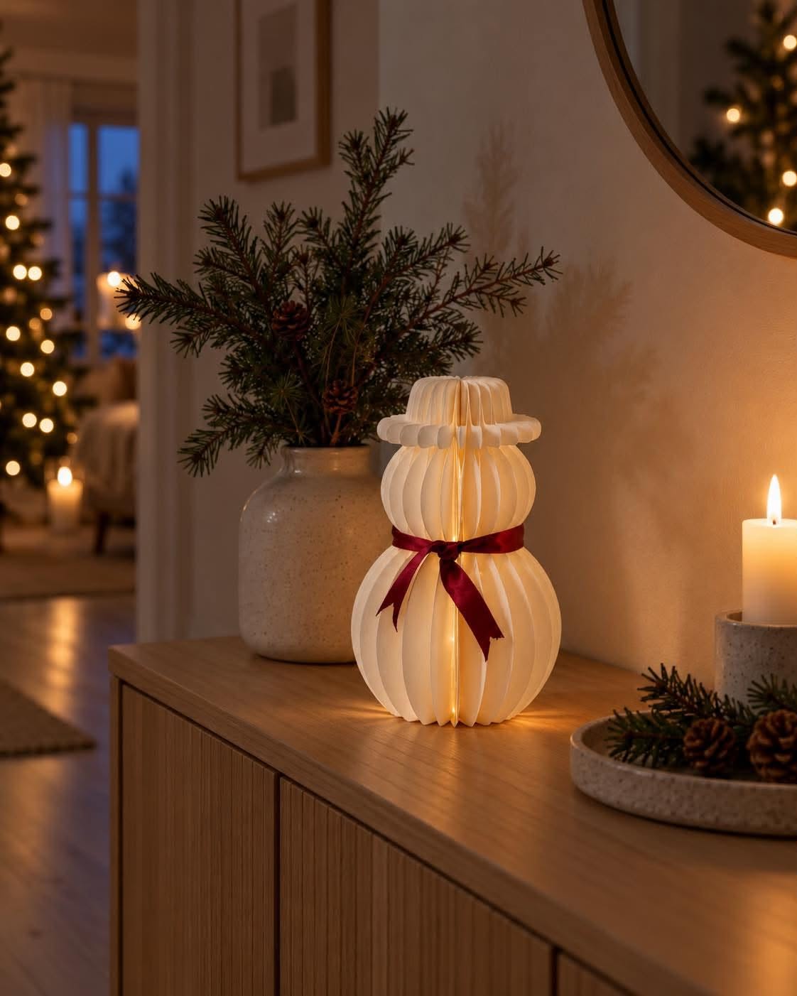 Sneeuwpop met led verlichting – papier met timer