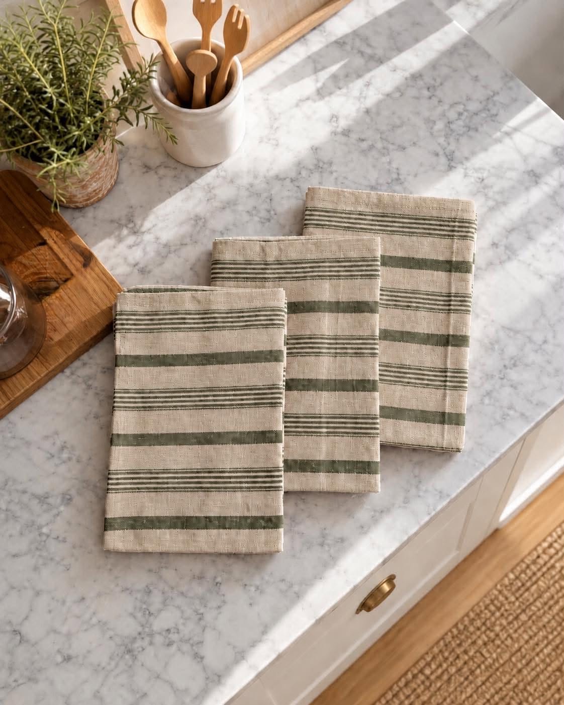 Keukendoek streep groen - Set van 3 stuks