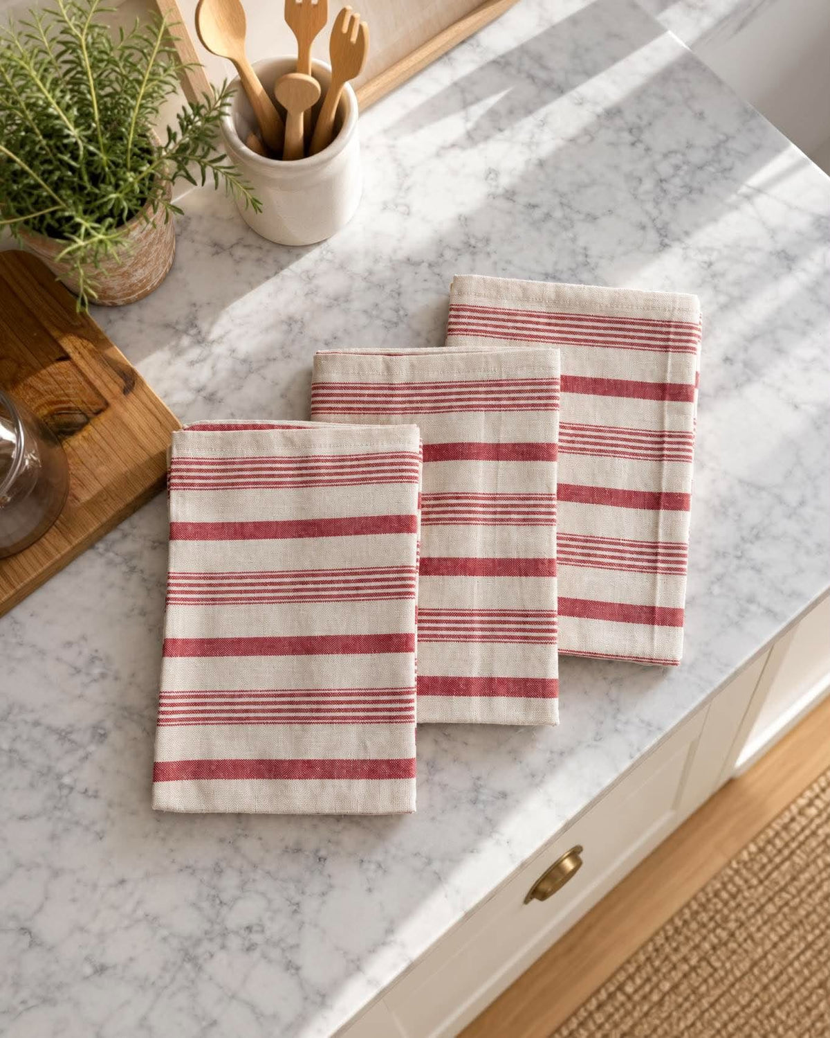 Theedoek gestreept Rood - Set van 3 stuks