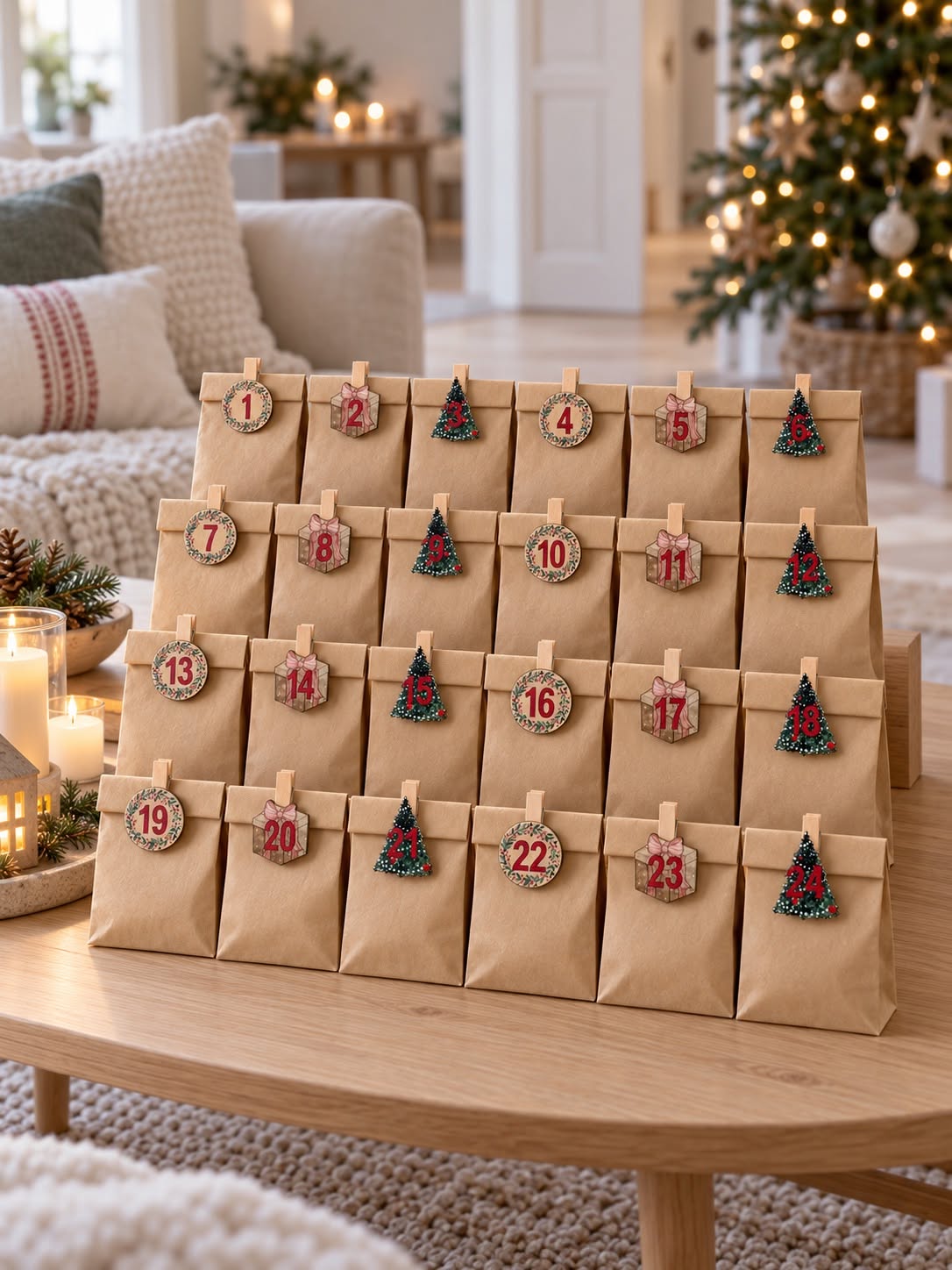 Klemmen voor adventskalender , 24 stuks – houten clips