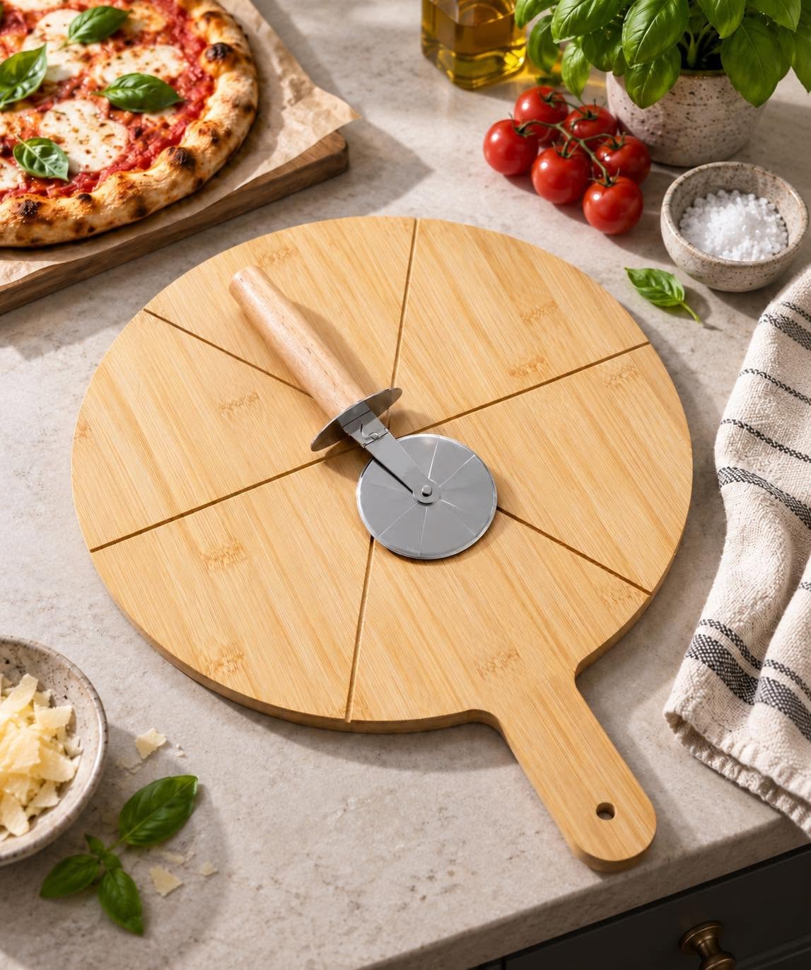 Pizzaplank met pizzasnijder – FSC hout