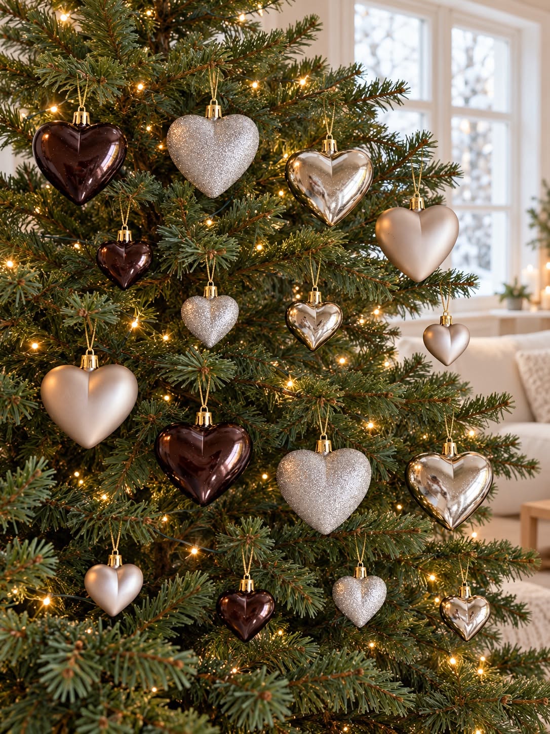 Kerstballen 16 hartjes – amberkleurig