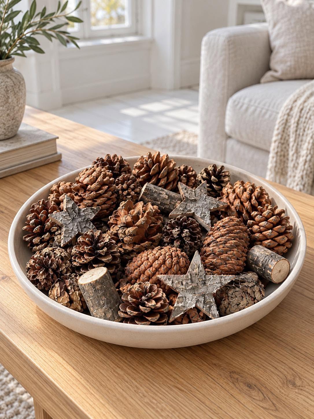 Decoratieve mix met dennenappels, schors en sterren - 300 gram