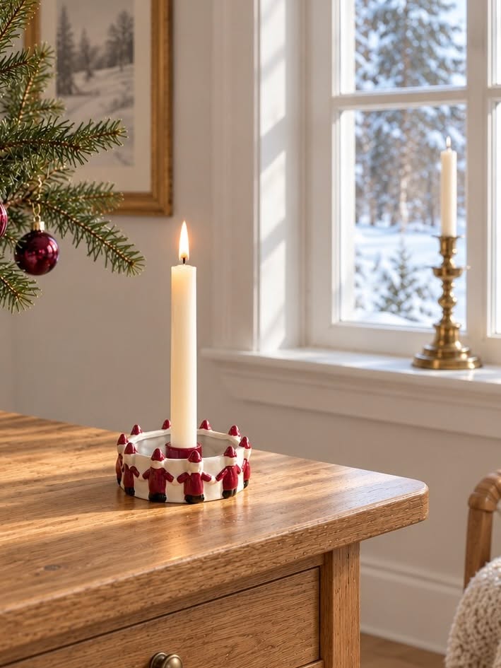 Kandelaar met kerstmannetjes - keramiek