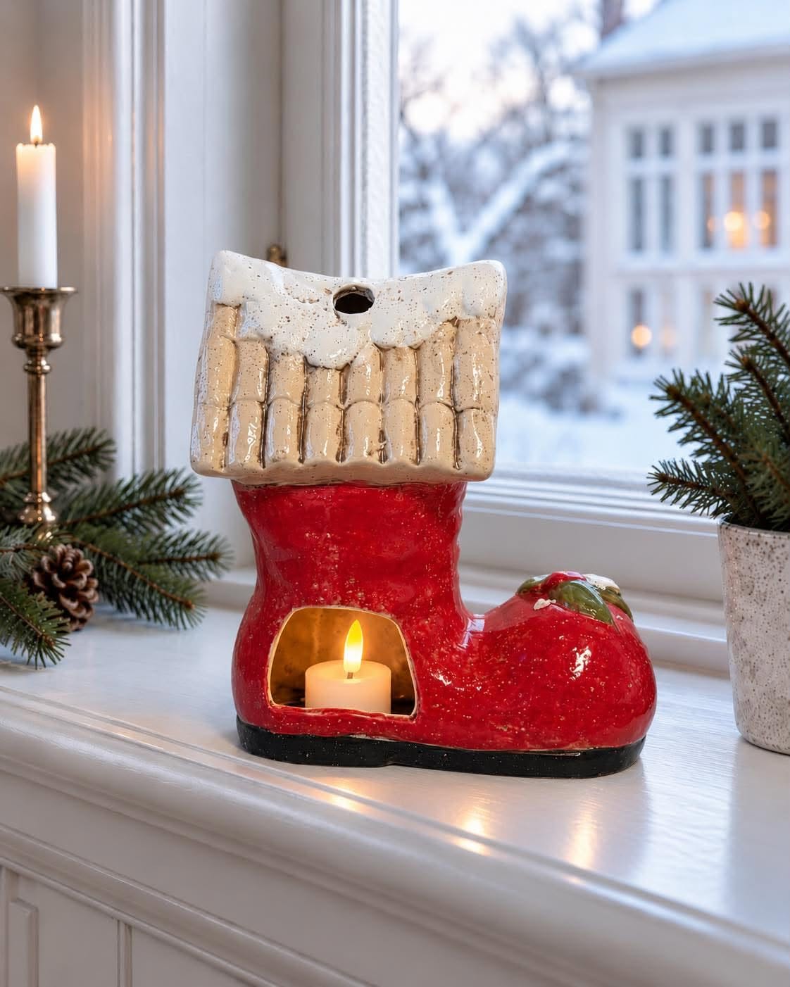 Kerstlaars-kandelaar – keramiek