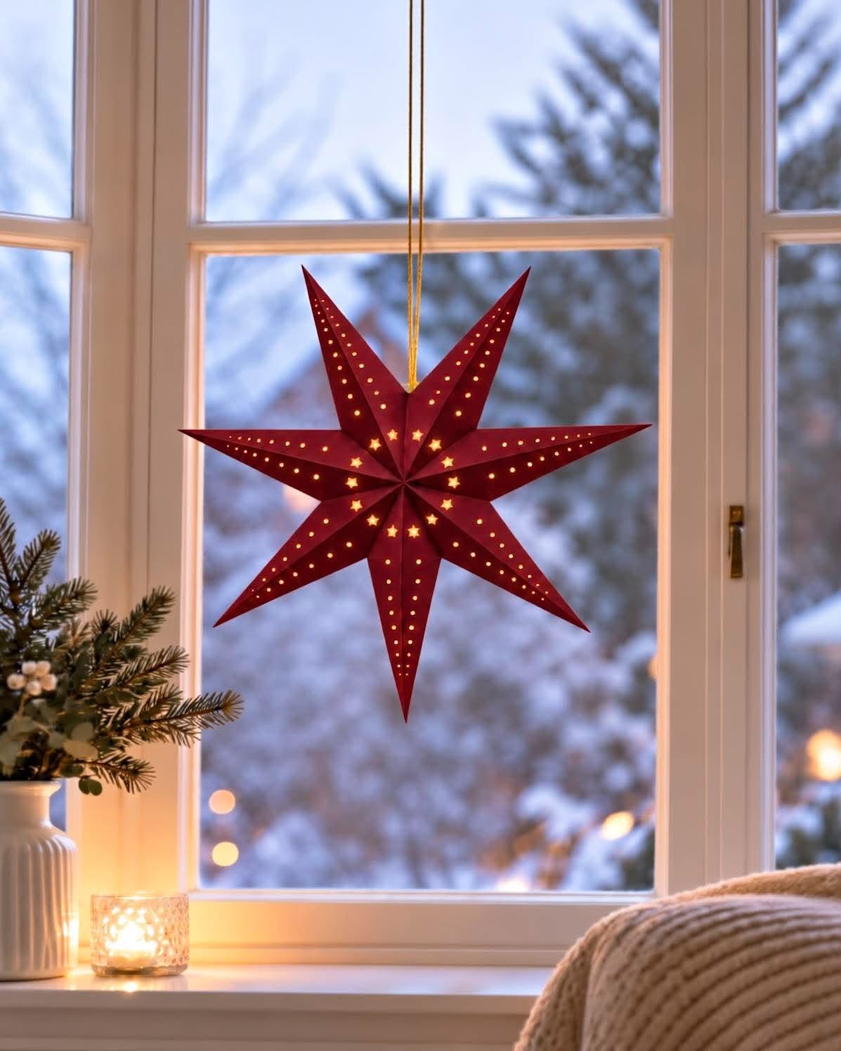 Ster 40 cm met LED lampjes - Rood