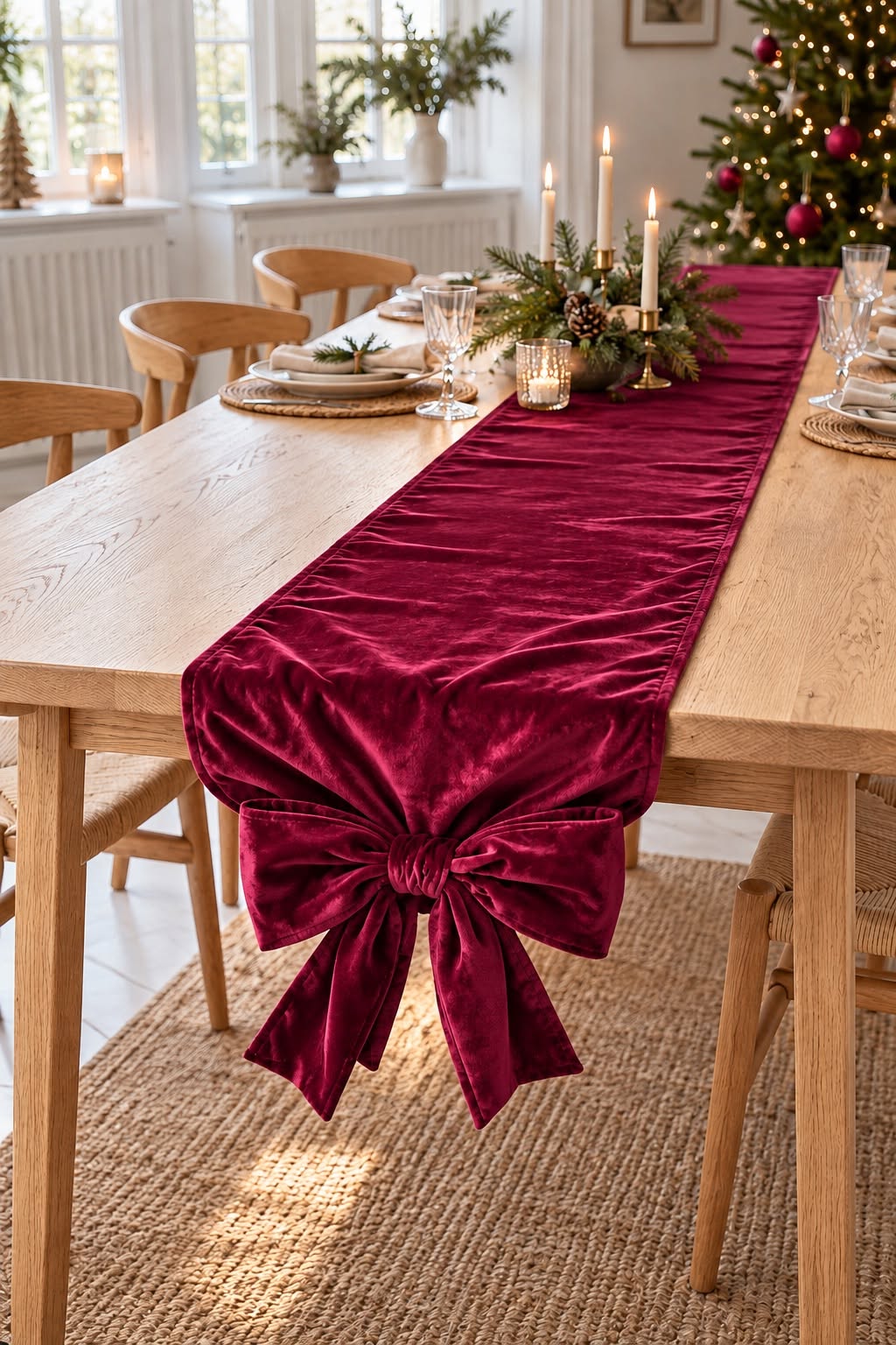 Tafelloper met strik - Rood 240 cm