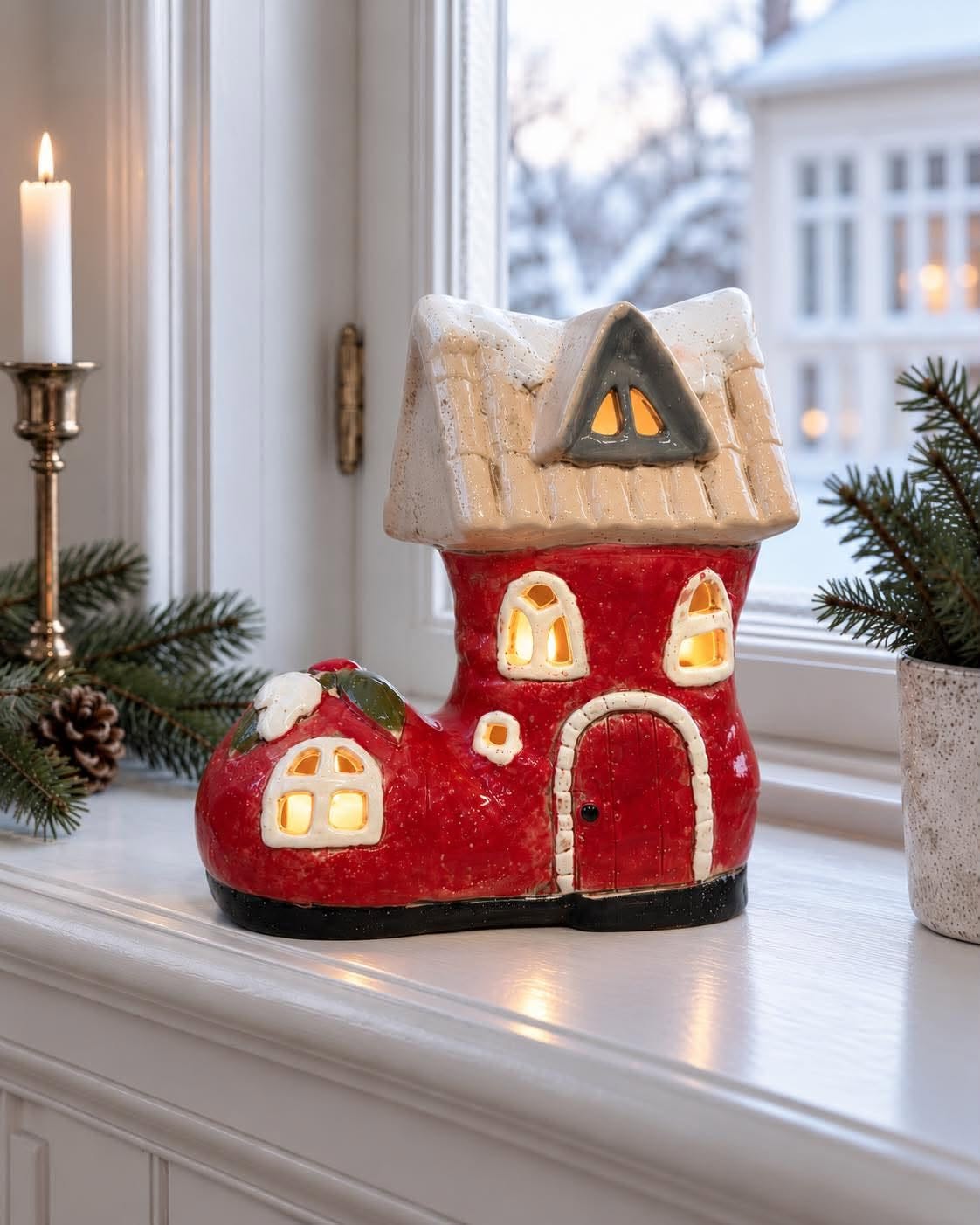 Kerstlaars-kandelaar – keramiek