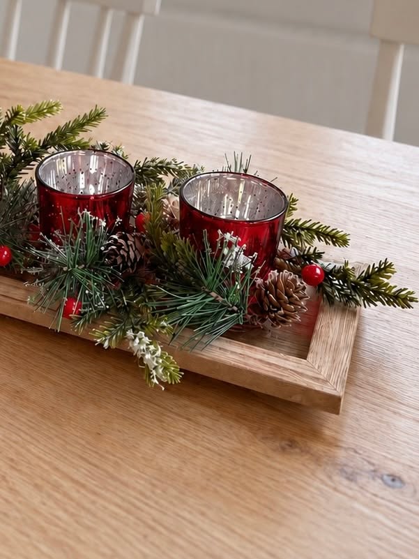 Dienblad met 4 kandelaars - Rood
