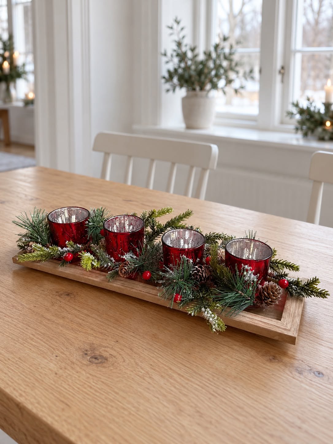 Dienblad met 4 kandelaars - Rood