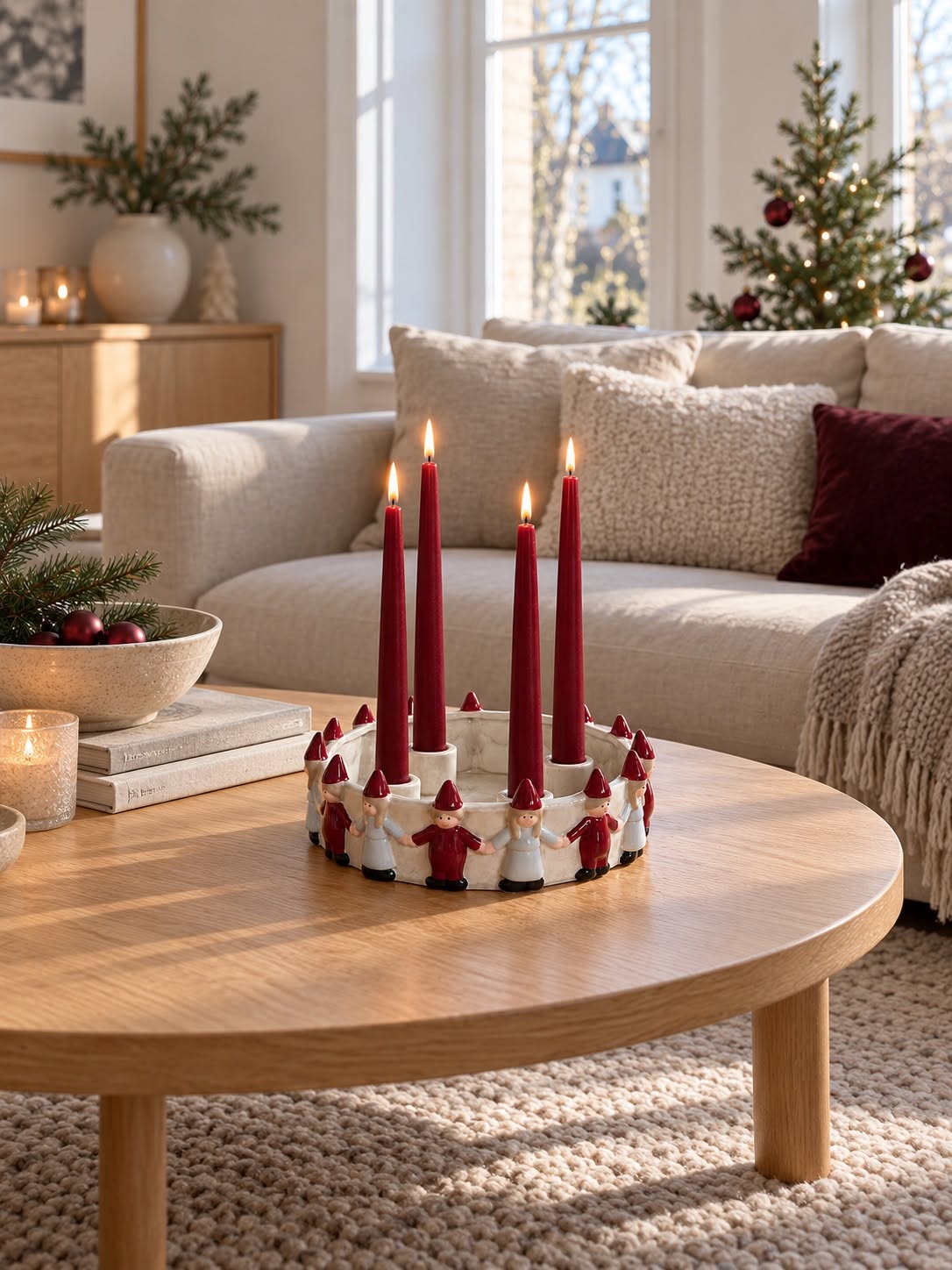 Kandelaar voor advent – kerstmannetjes in een kring