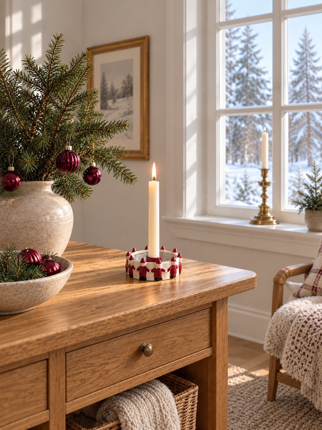 Kandelaar met kerstmannetjes - keramiek