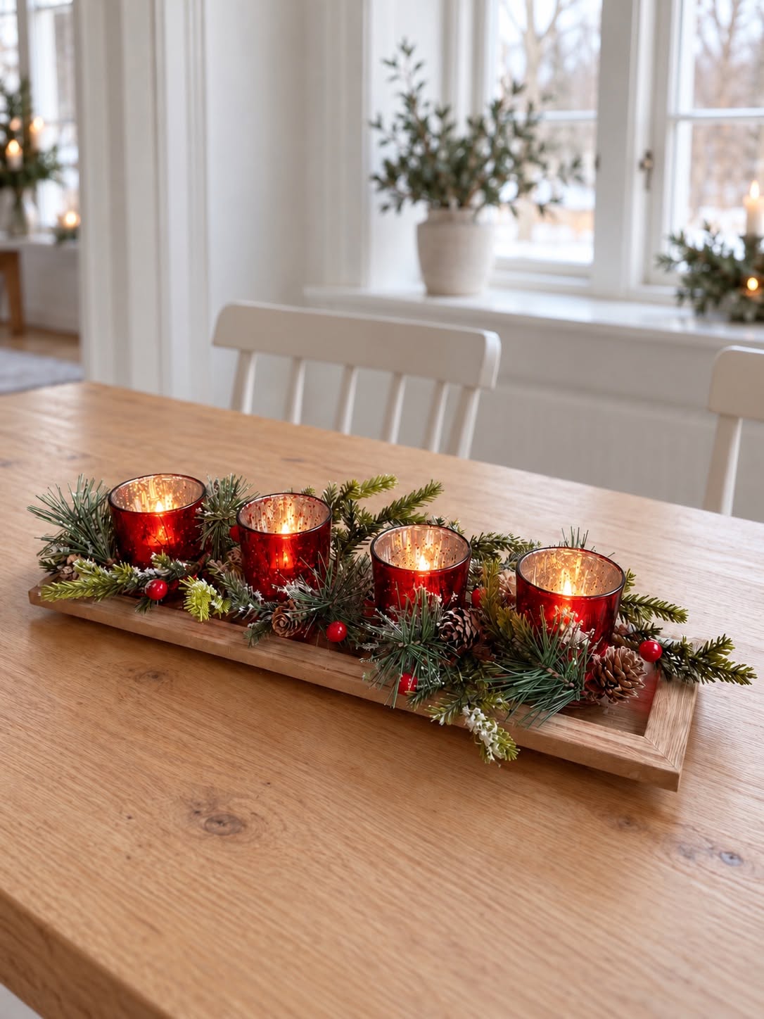Dienblad met 4 kandelaars - Rood