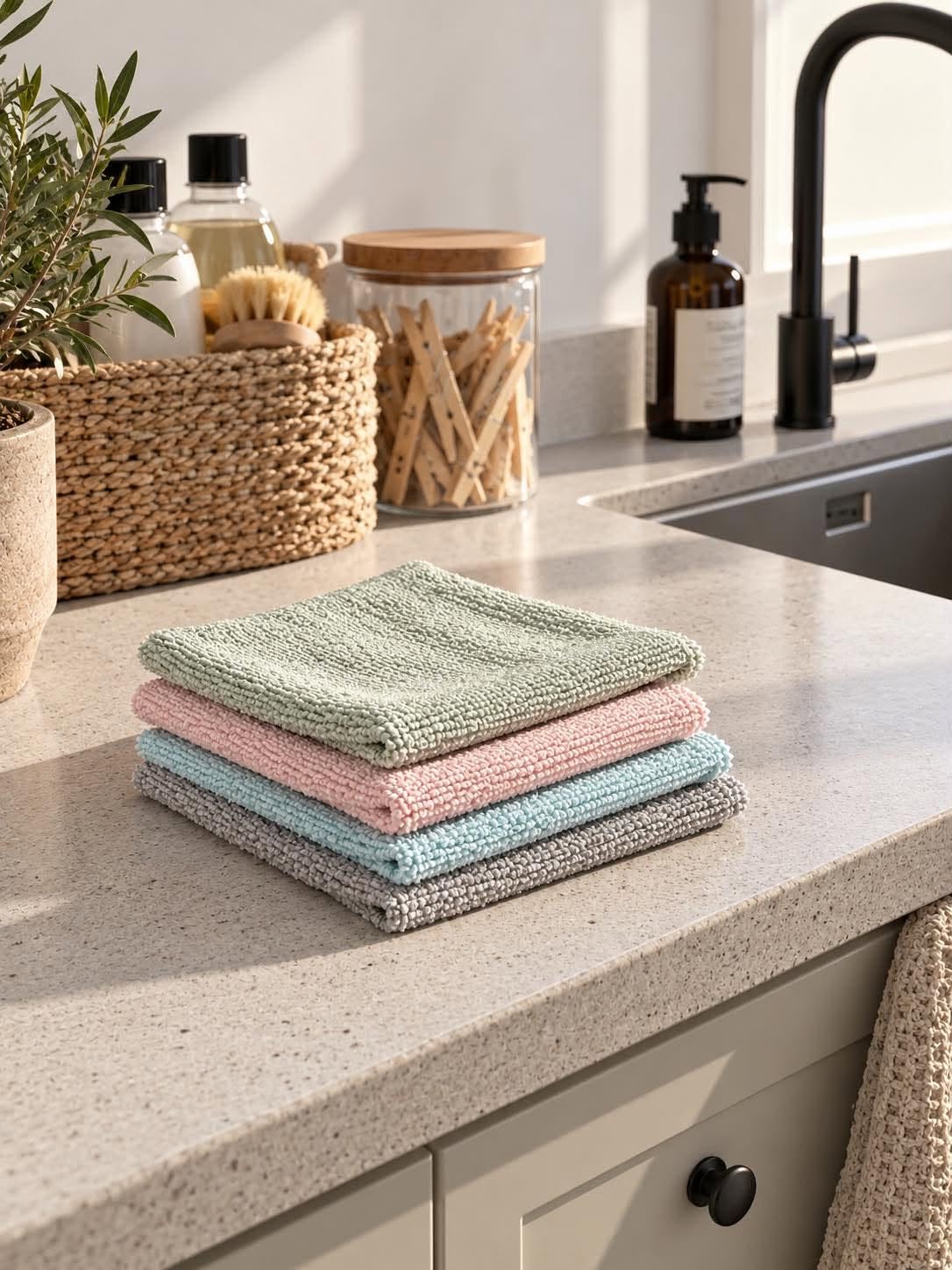 Microfiberklude med skureflade - pakke med 4 stk