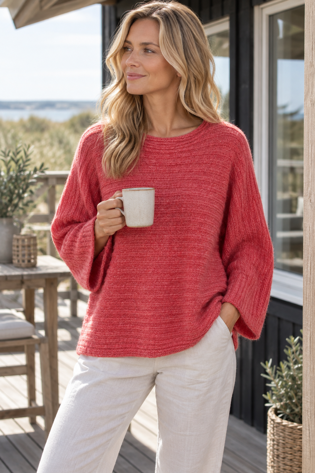 Oversized trui - Coral wol / mohair mix
