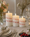 LED stompkaarsen met bloemen – Set van 3 stuks en afstandsbediening