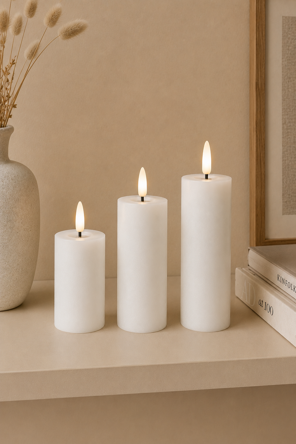 LED-stompkaarsen / wit – 3 stuks met afstandsbediening