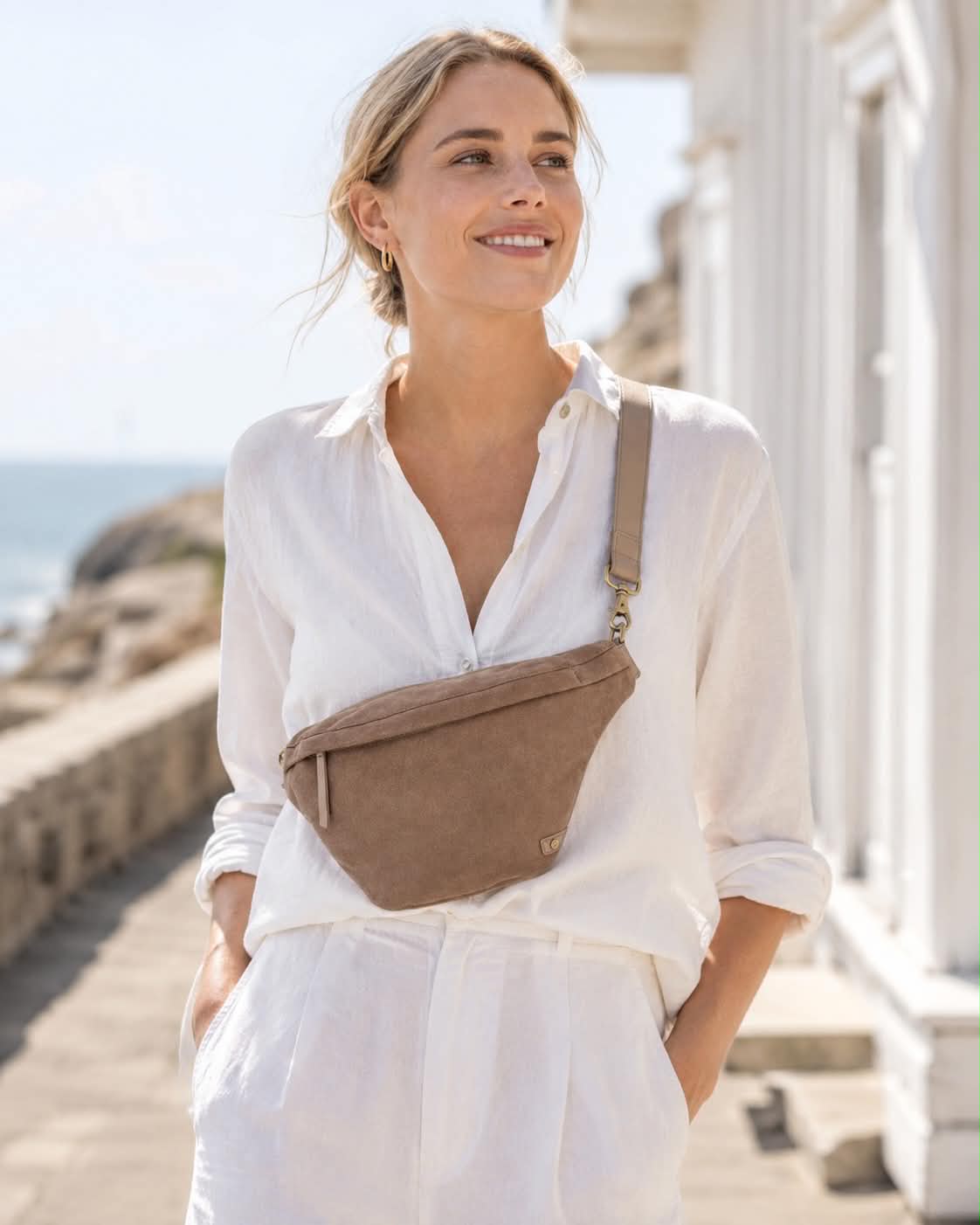 Mooie suède bumbag - Taupe