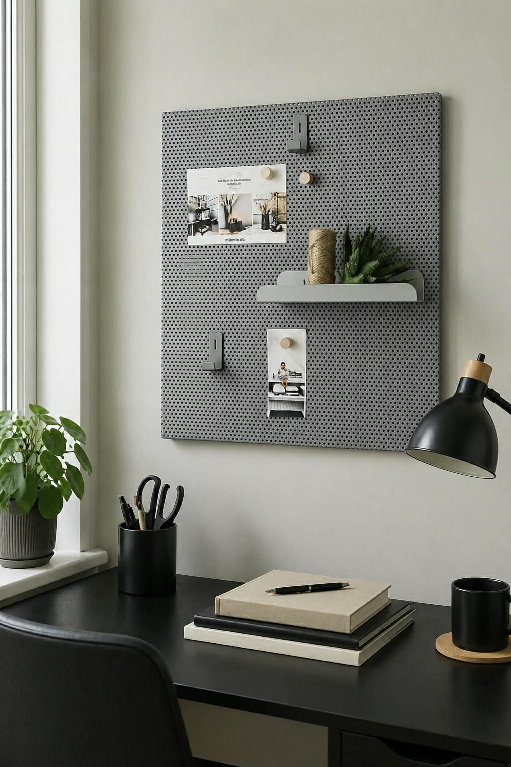 Bord met plank, haken en magneten - Grijs