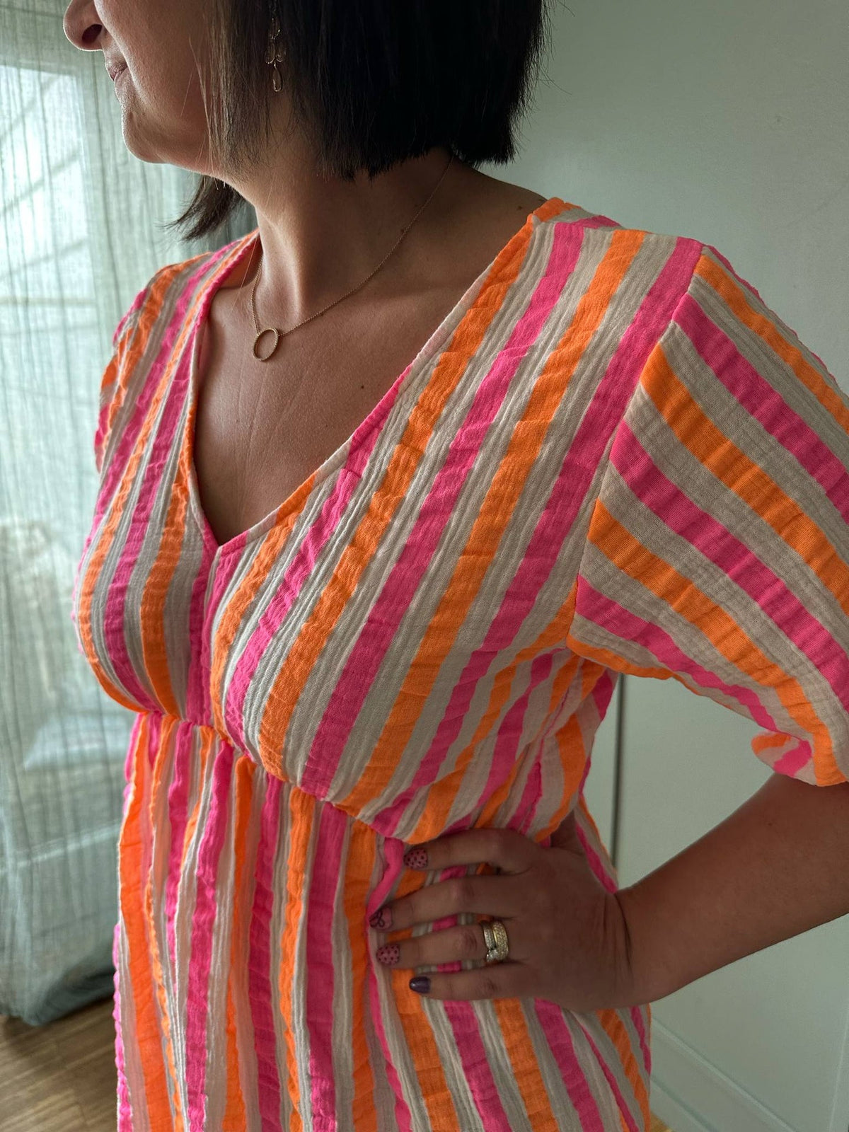 Jurk Andrea - Stripe Fuxia/Orange