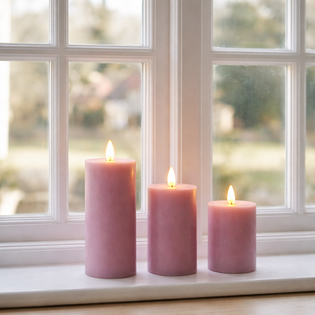 LED Blokkaarsen /  VIOLET 3 st. – incl. afstandsbediening