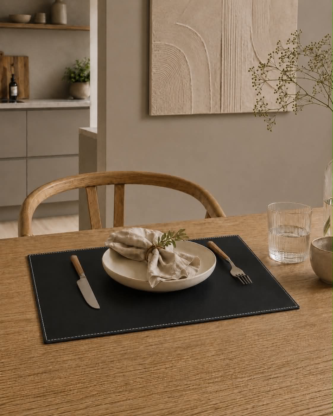 Placemat – Zwart 30x45 met witte stiknaad