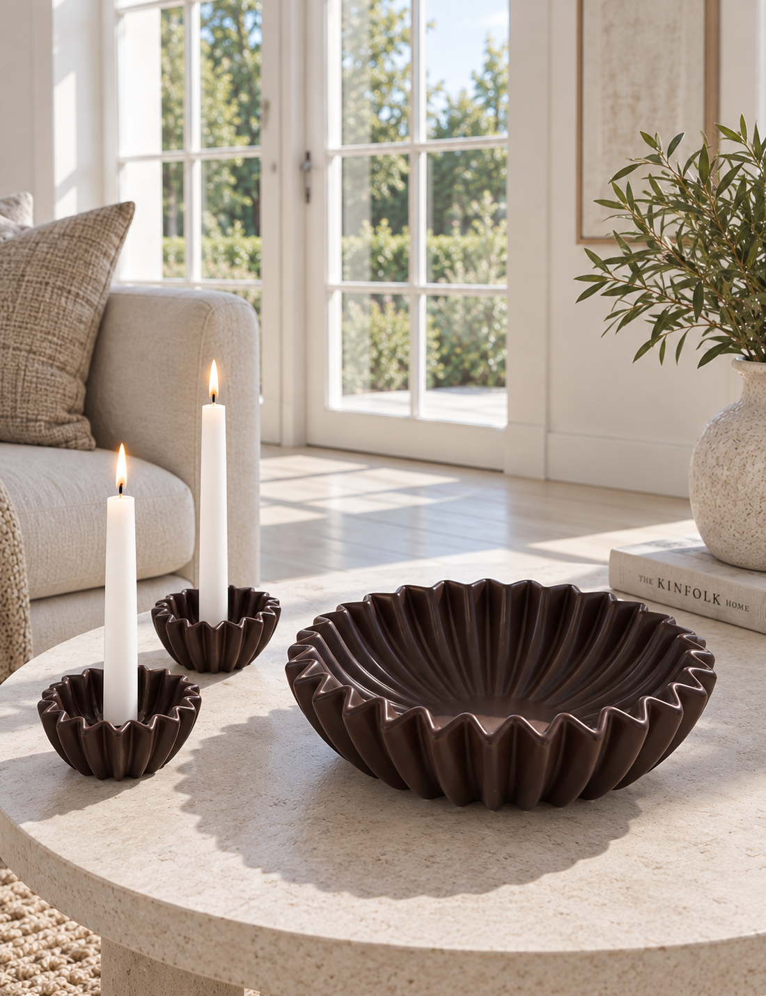 WAVE Schaal- en kaarsenhouderset - Brown