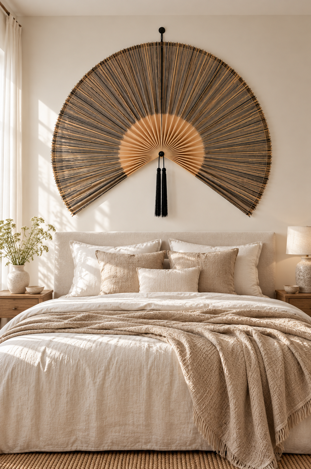 Waaier naturel / zwart gestreept – wanddecoratie