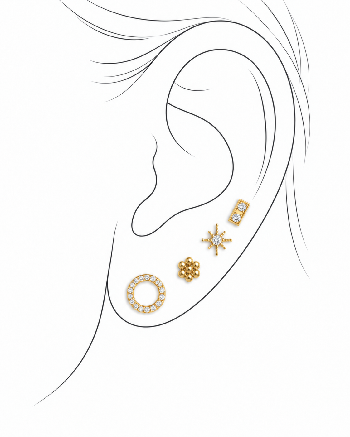 Mix oorstekers 4 stuks - verguld sterling zilver
