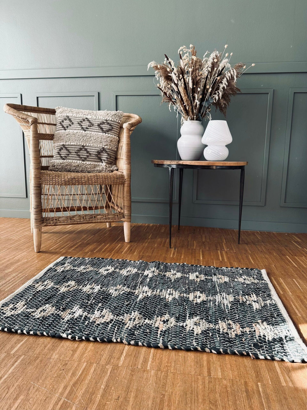 Vloerkleed van gevlochten leer – 60x90 cm