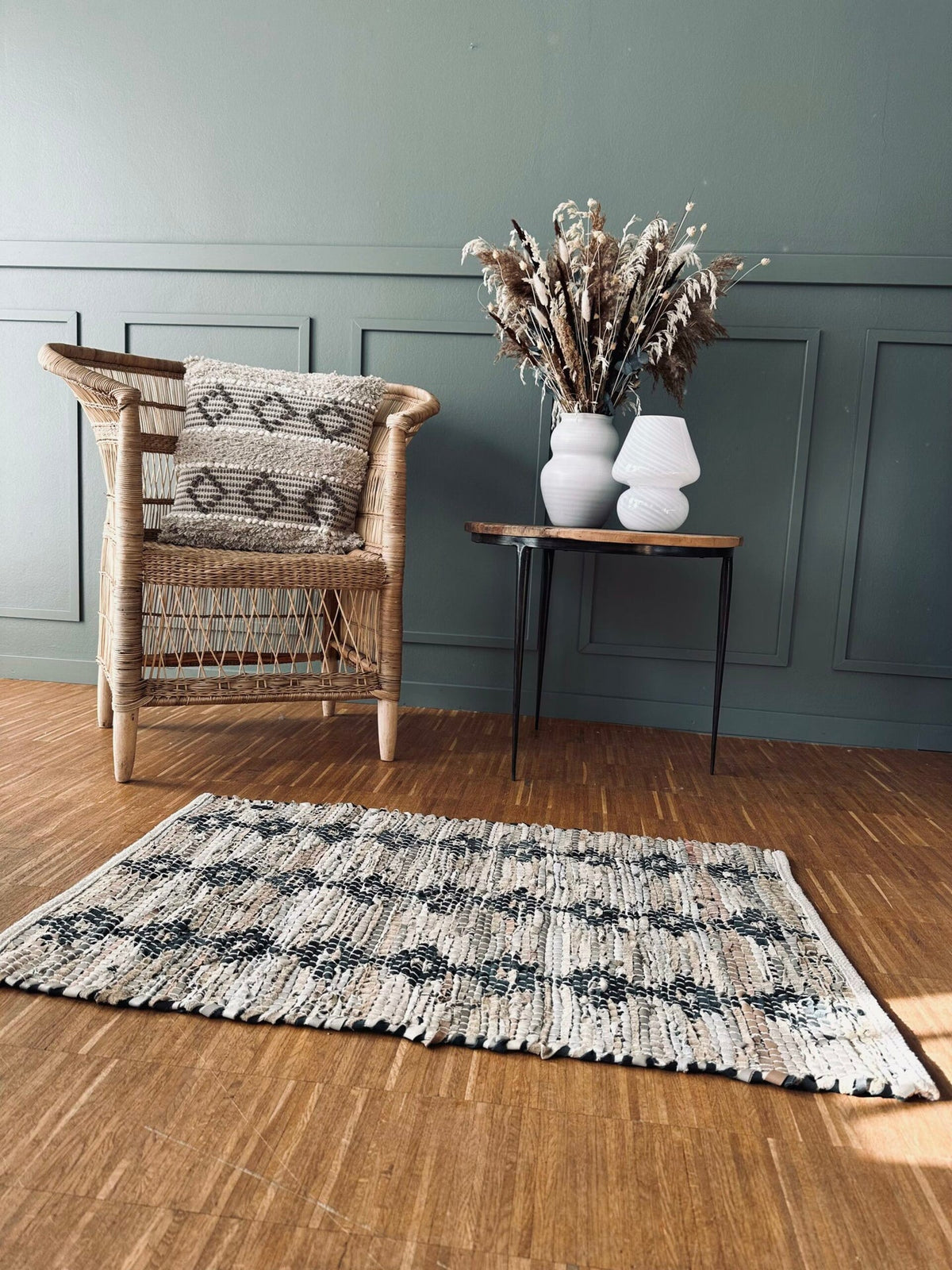 Vloerkleed van gevlochten leer – 60x90 cm