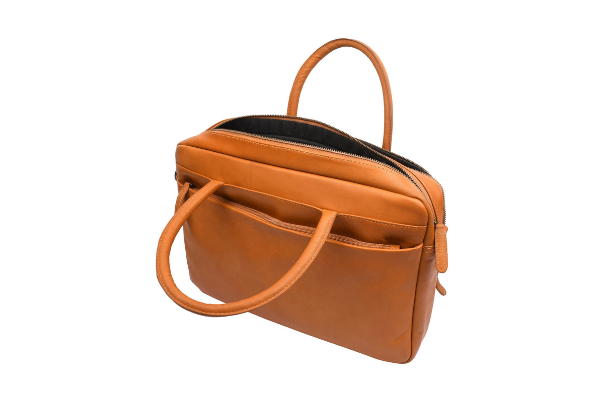 Laptoptas Faust dubbel - Cognac