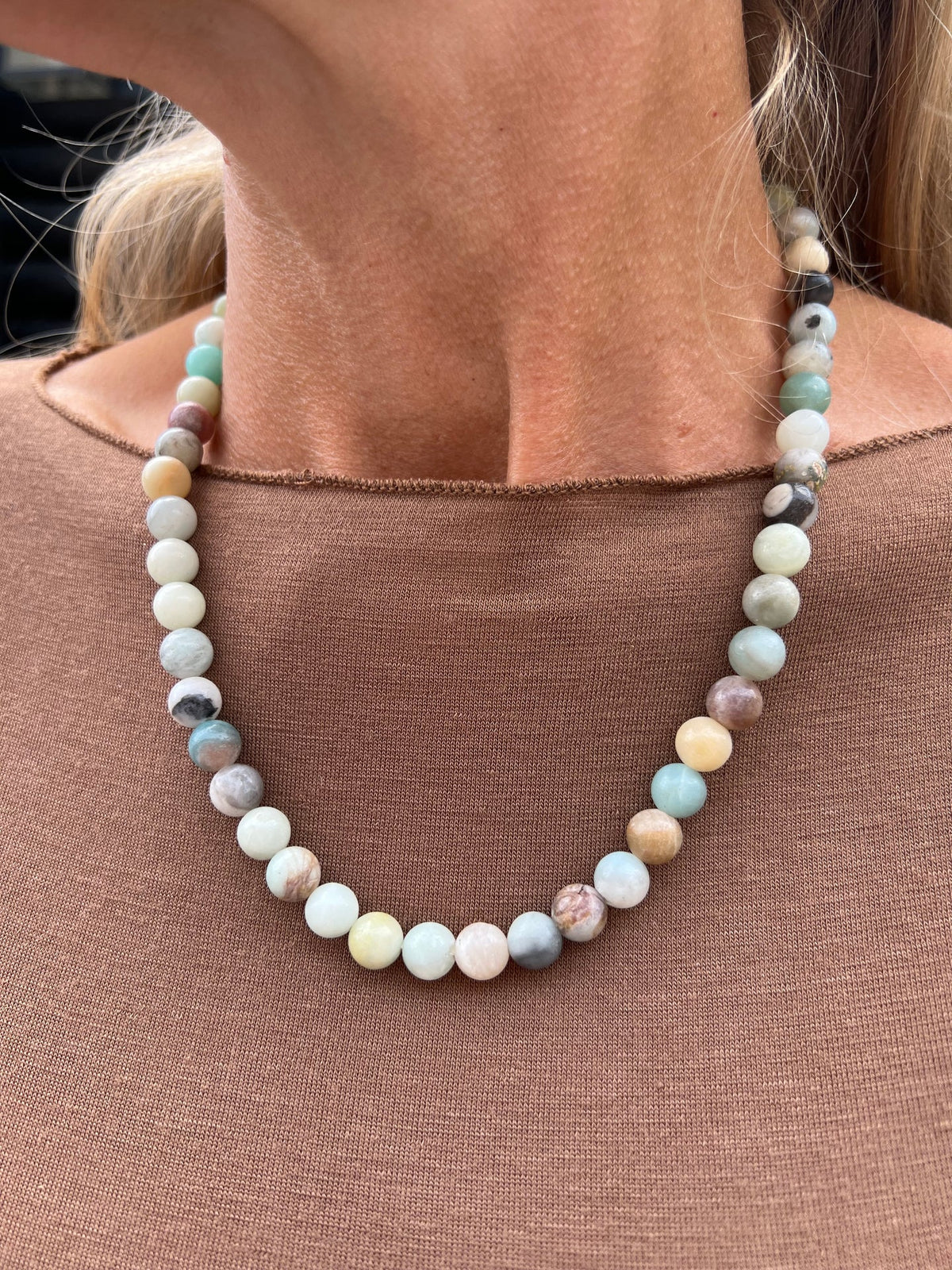 Halsketting Mary Natuur/Aqua Mix