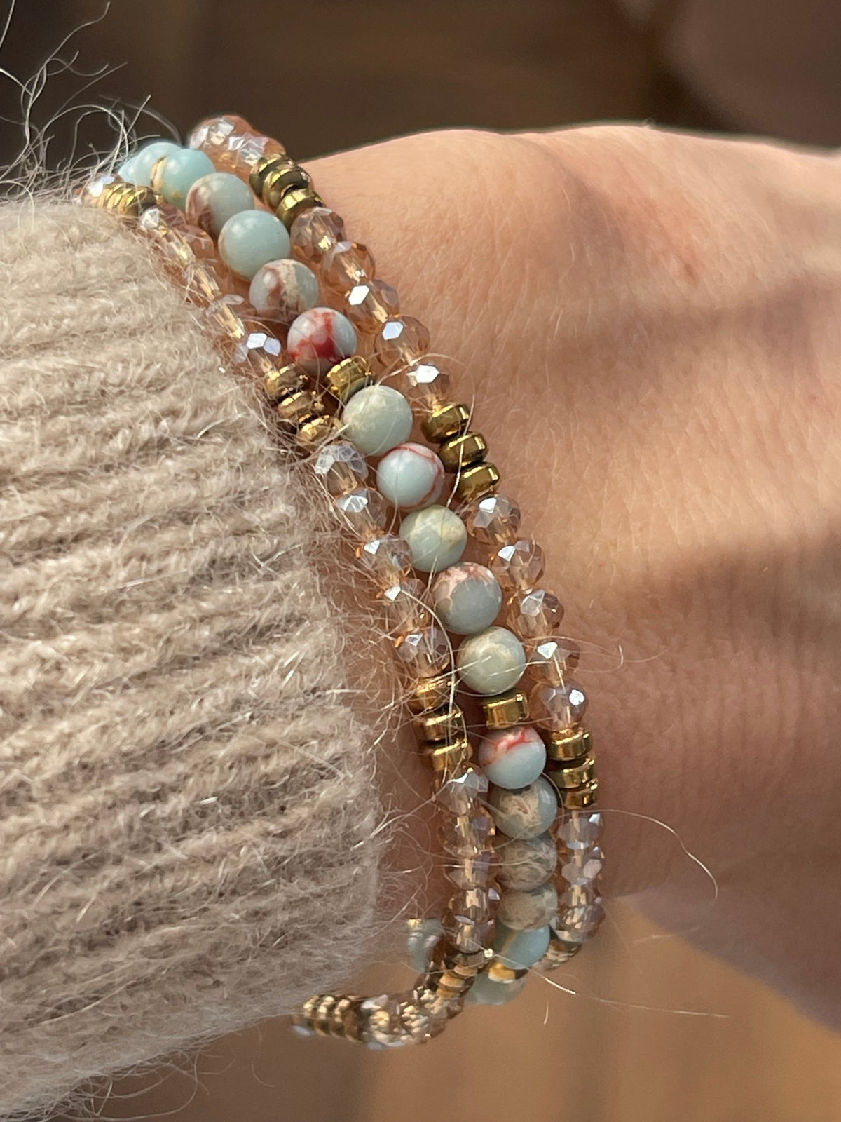 Armbanden Leah Sea Breeze/Natuur – Set van 3 stuks