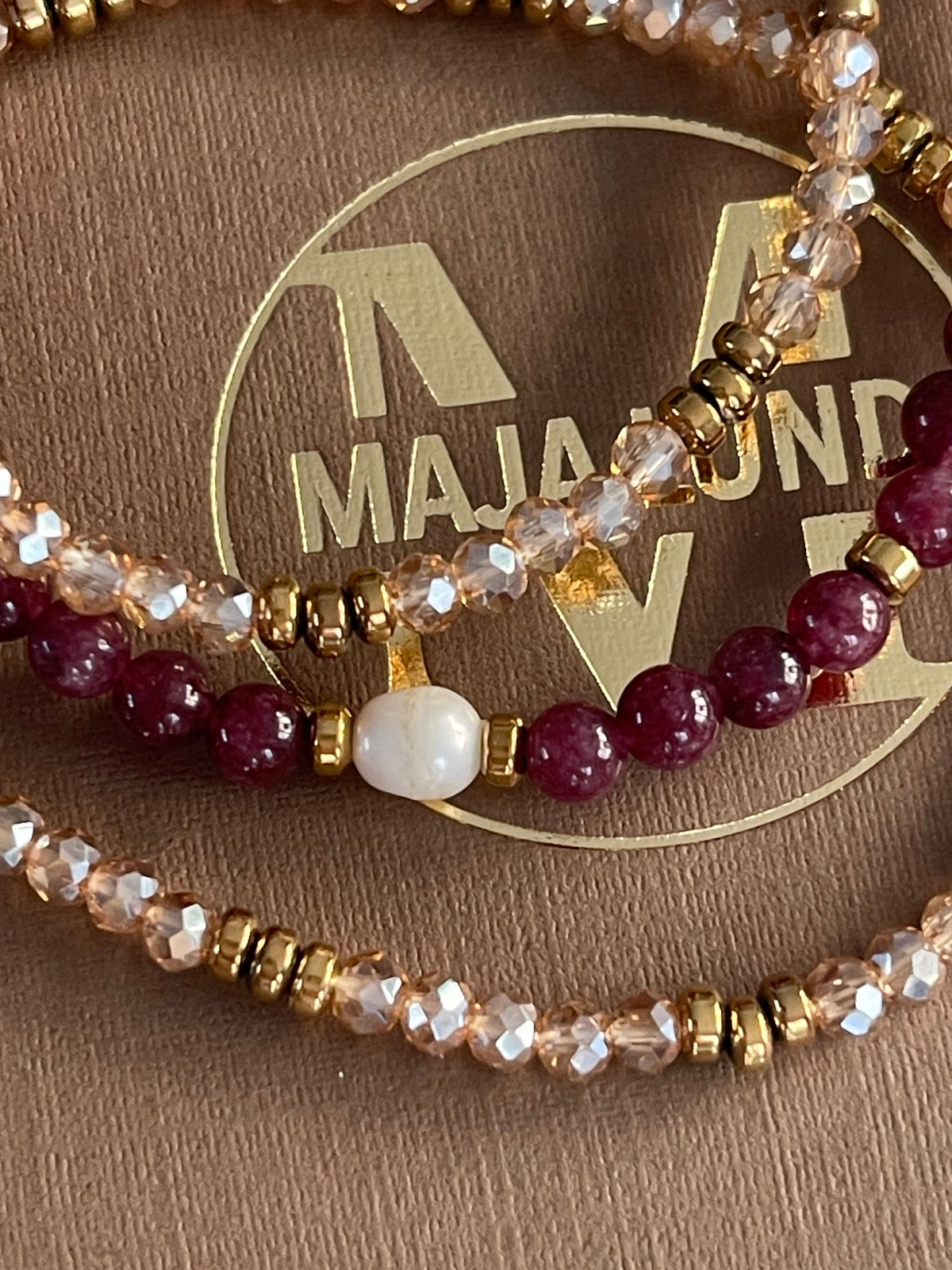 Armband Leah Bordeaux/Naturel – Set van 3 stuks