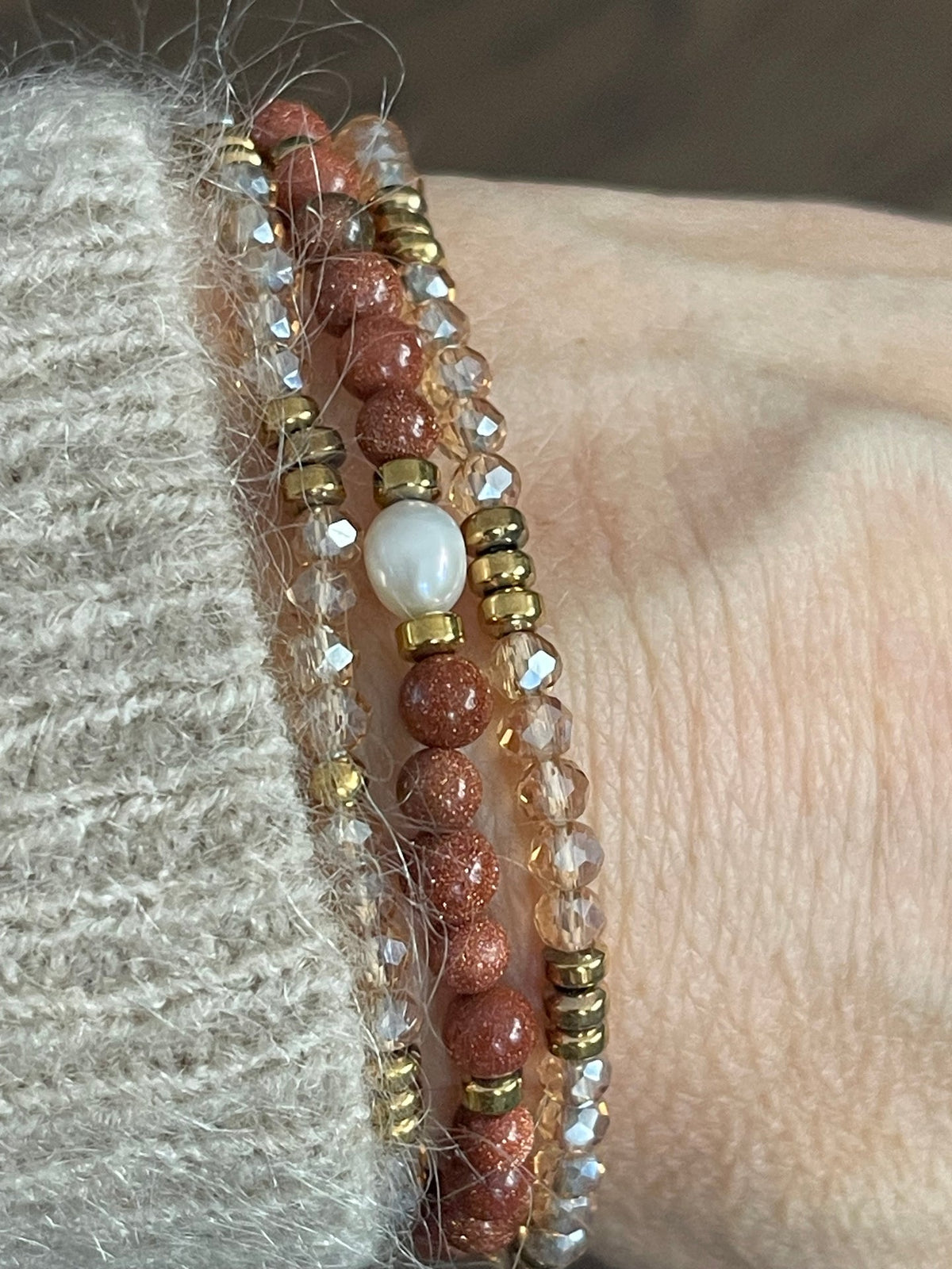 Armband Leah Natuur/Cognac – Set van 3 stuks
