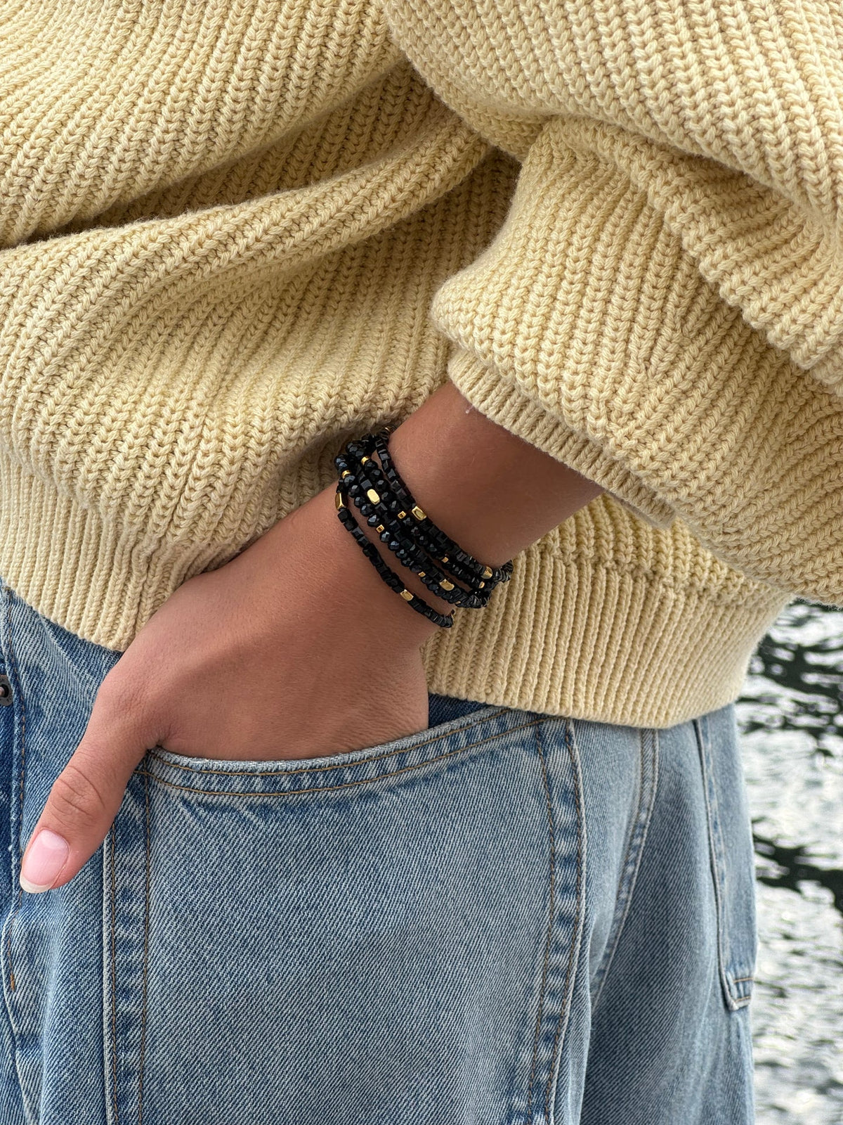 Armband Merle zwart mix - set van 5 stuks